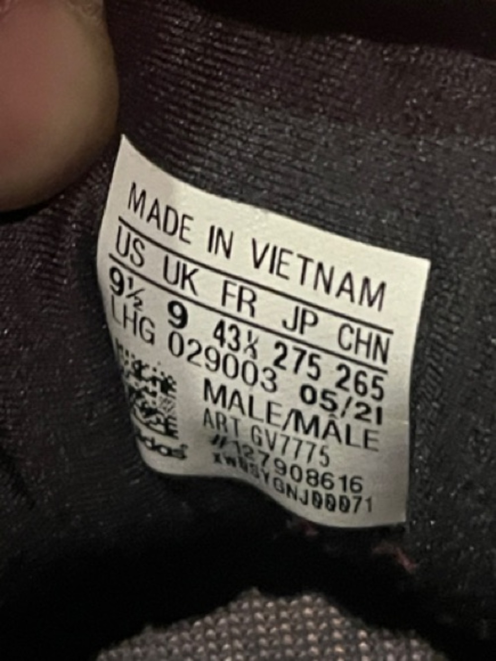 adidas Black and Gray Athletic Shoe Interior Label - Picture 2 of 6